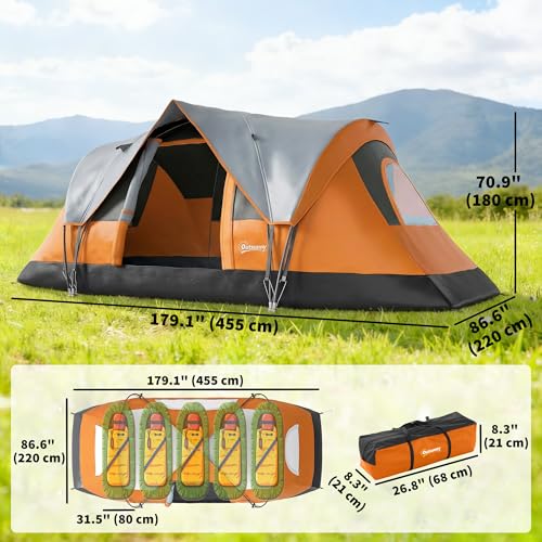 Outsunny 5-6 Person Outdoor Camping Tent, Family Tent with Lighting Hook, Carrying Bag for Camping, Hiking and Travelling, image 8