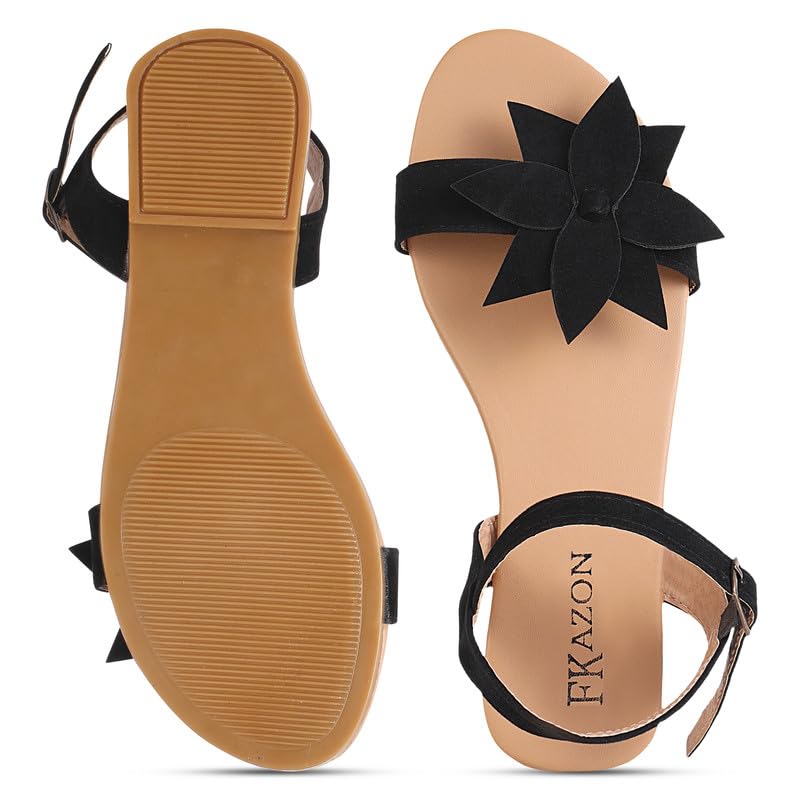 Women's Stylish Sandles – Trendy Casual Velvet Slip-On Sandals with Flower Design|FK_015_BLACK-picture-10