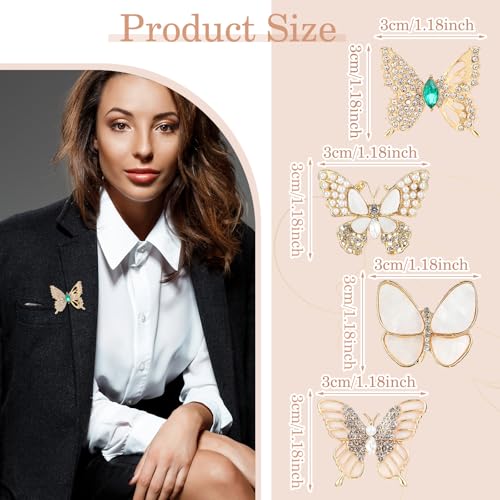 Image of Molain 4 Pcs Rhinestone Butterfly Brooches Pins, Brooch Pin for Women