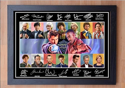 Stunning Quality Doctor Who (New) Signed/Autographed Framed print. All Doctors. Dr Who. (A4 FRAMED 33CM X 24CM)
