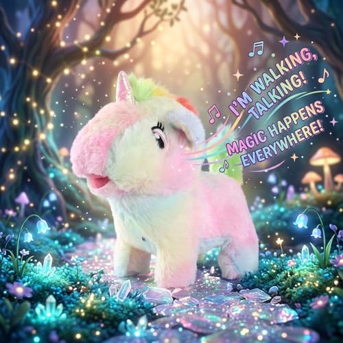 Image of GITGRNTH Walking Talking Unicorn Toy for Kids with Voice Repeat & Sound Control, Jumping, Soft Plush Rainbow Unicorn with Music, Lights & Movement, Battery Operated Interactive Toy for Boys & Girls