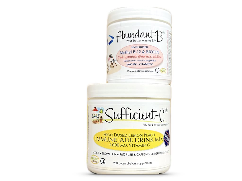 250 gram Vitamin C Immune-ade Drink Mix and Abundant-B high dose B-12 and Biotin Pink Lemonade Drink Mix Solution