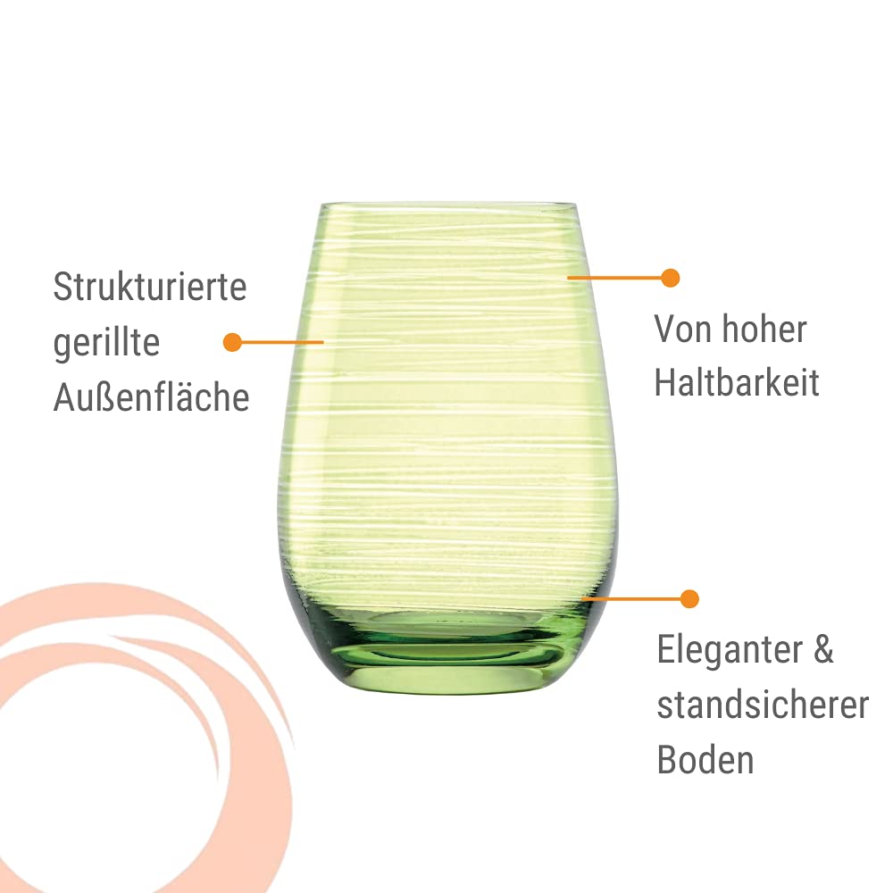Stölzle Lausitz TWISTER 465 ml, zielone, szklanki, zestaw 6 szklanek, nadają się do mycia w zmywarce, wysoka odporność na uderzenia, uniwersalne jako szklanki do wody, soków i longdrinków