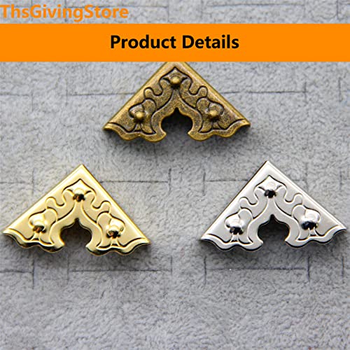 Image of 16 Pcs Table Corner Protectors, Silver Metal Antique Decorative Furniture Edge Corner Guards, 0.98x0.98x0.35inch Corner Pads Box Corner Decorative Edge Protector