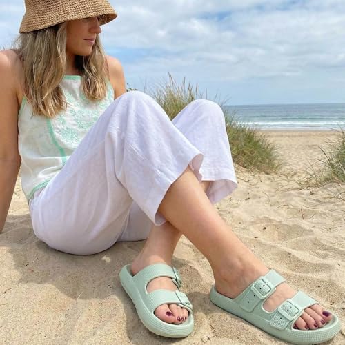 Image of CUSHIONAIRE Fame Pillow Recovery Sandals for Women, Adjustable Double Buckle Waterproof EVA Cloud Slides for Women