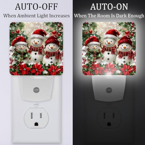 Image of NEWzone Christmas Snowman Tree Night Light Set of 2, Auto Sensor LED Dusk-to-Dawn Nightlights, Plug-in Sensor Lamp for Bedroom Bathroom Kitchen Hallway Stairs Decorative