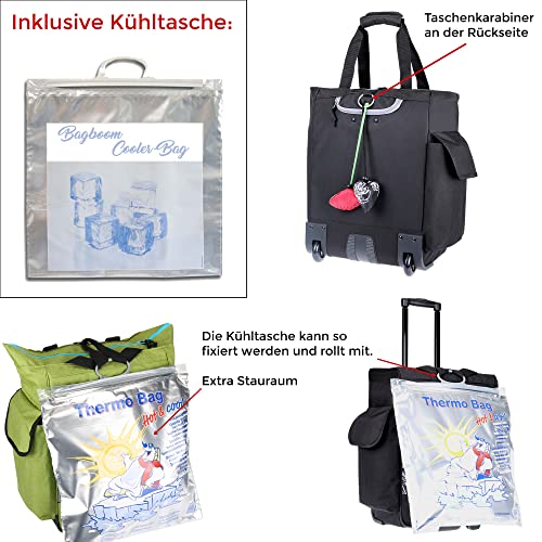 Einkaufstrolley Wheel Trolley Shopping Damentasche Einkaufsroller Korb Shopper + Thermo Tasche (12895 Black Uni) – Bild 6