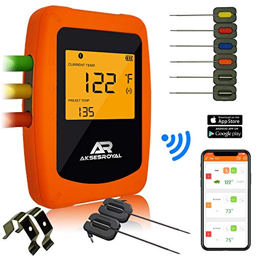 AKSESROYAL Wireless Remote Digital Thermometer for Grilling, 6 Probes, Smart Cooking BBQ