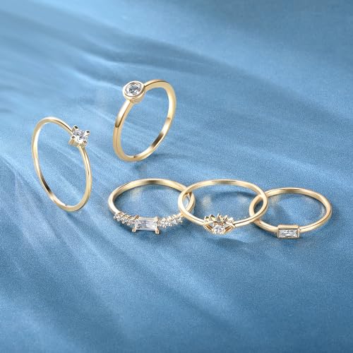 MDFUN 5 PCS Promise Ring Sets, 18K Yellow Gold Plated Cubic Zirconia Eternity Ring Set | Women's Gold Ring Sets4