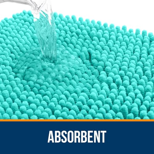 Image of OLANLY Bathroom Rugs Sets 2 Piece, Soft Absorbent Chenille Bath Mats and U-Shaped Contour Toilet Mat Area Rug Set, Machine Washable Bath Carpet, Home Decor Accessories(24 inchx16 inch+24 inchx20 inch, Teal)