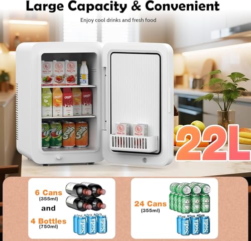 Image of advwin 22L Mini Fridge for Bedroom, 30 Cans Portable Cooler & Warmer Compact Refrigerators with AC /DC Power for Skin Care, Beverage, Cosmetics, Food, Drinks, Office Desk Dorm Room