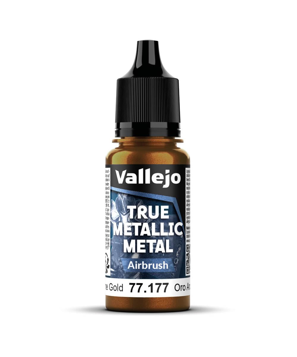 Vallejo True Metallic Paint 177-18ML, Arcane Gold, Homogeneous Finish, No Thinning Required, Ideal for Modeling and Crafts