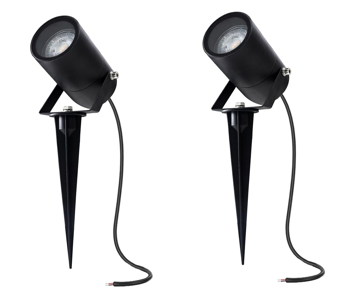 EBION Garden Spotlights Mains Powered,GU10 Garden Spot Spike Lights,IP54 Waterproof Pathway Lights,35W 240V Landscape for Path Lawn Walkway Backyard,Aluminum,2 Pack
