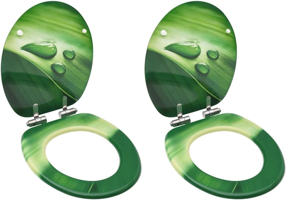 Hardware,Plumbing,Plumbing Fixture Hardware,WC Toilet Seats with Soft Close Lid 2 pcs MDF Green Water Drop Design,Parts,Toilet