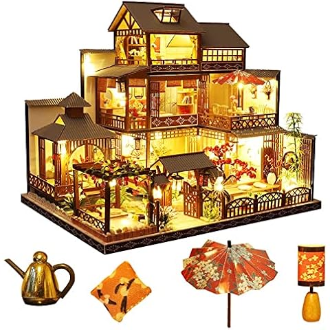 Septiembre - Casa de muñecas retro en miniatura con muebles y luz LED Cover