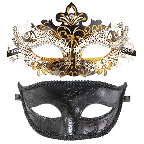 Image of Coddsmz Couple Masquerade Mask Set - Venetian & Mardi Gras Mask for Women & Men