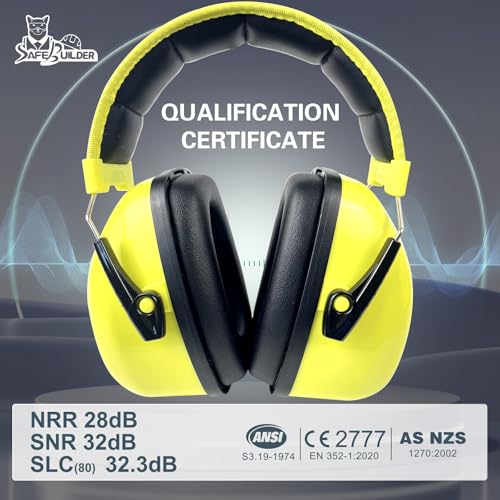 SAFEBUILDER Ear Protection Noise Cancelling Ear muffs SNR 32dB Noise Reduction Headphones Adjustable Hearing Protection Sound Proof for Working Mowing (Yellow) by SAFEBUILDER - Used condition - Image 6