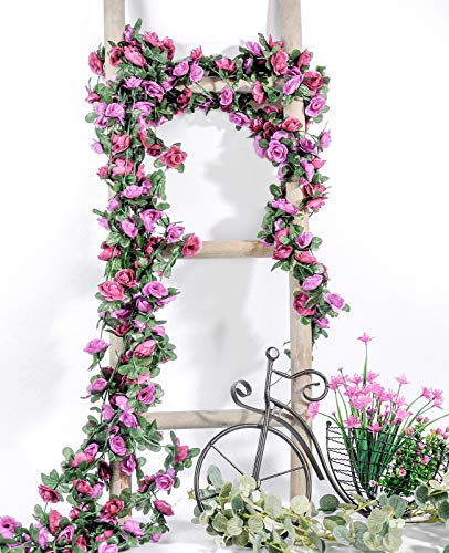 Miracliy 9 Pcs 73.8 Ft Flower Garland Fake Rose Vine Artificial Flower Hanging Rose Ivy Home Hotel Office Wedding Party Garden Craft Art Décor (Purple) #TOP7
