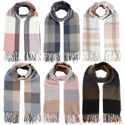 Coume 6 Pcs Women Scarf Women Long Plaid Winter Scarf