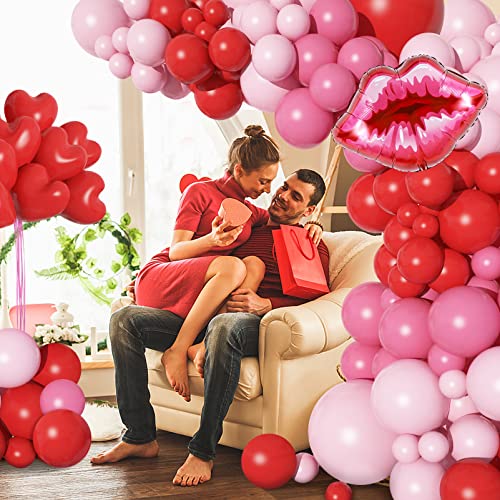131Pcs Valentines Day Balloons Garland Arch Kit, Pink Red Retro Balloons and Heart Lip Balloons for Women Girls Valentine\'s Mother\'s Day Wedding Bachelorette Engagement Anniversary Party Decorations