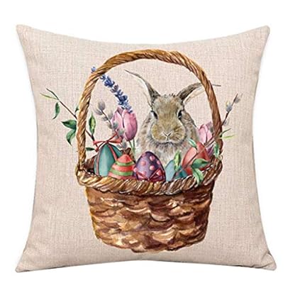Generisch Kissen 45x45,Ostern-Bettbezug Leinen Dekokissen Cases Home Kissenbezug 50x50 FrüHling Kissen FrüHling Baumwolle Leinen Sie KissenbezüGe (40 X 40 cm, Grau Kaninchen) 4pc – Bild 4