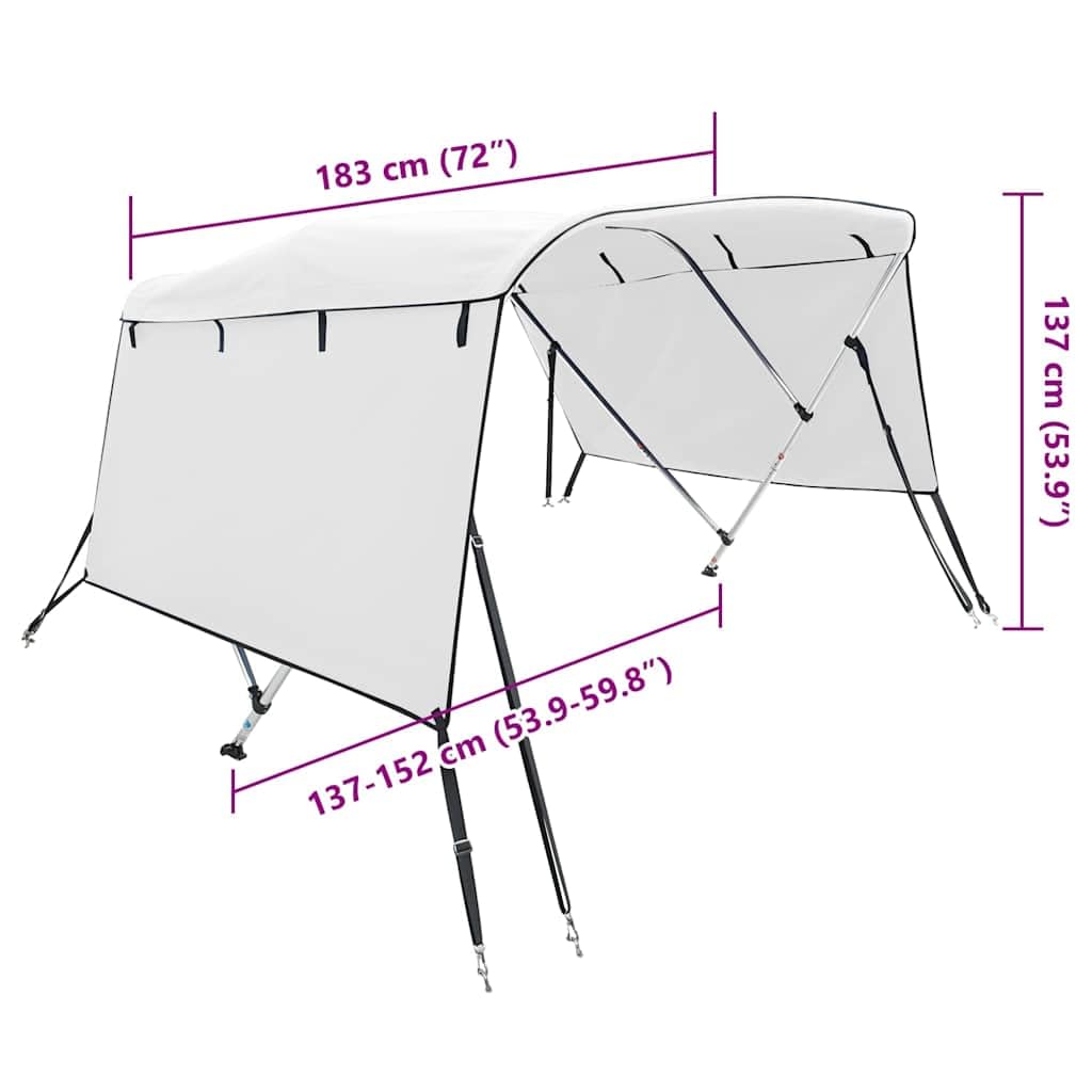 vidaXL Toit Bimini à 3 arceaux parois latérales 183x(137-152) x137 cm