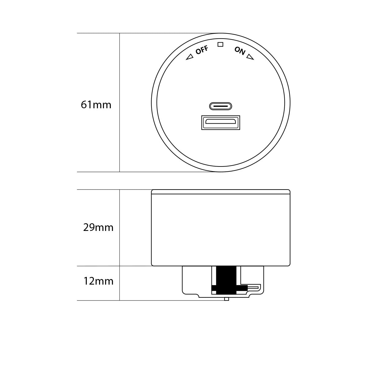 Ciabatta elettrica con 2 prese Schuko e 1 presa di ricarica USB-A/C, sistema di guida