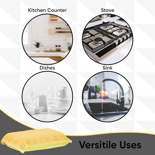 Image of Miracle Microfiber Scrubbing Sponge, Yellow Extra Scrubbing Power Kitchen Sponge, Sink, Pot, Pan and Dish Washing, Super Absorbent and Rapid Drying, 3-Pack, by Superio
