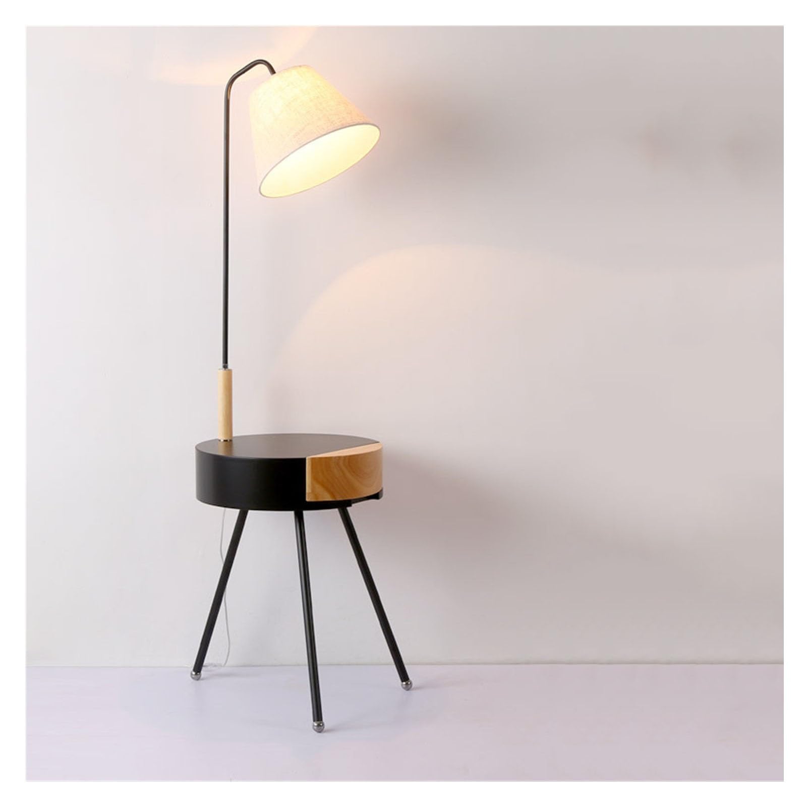 E7v2t9k6 Black Standard Lamp Floor Lamp With Table Drawers, Premium Night Stand With Bedside Tables Corner