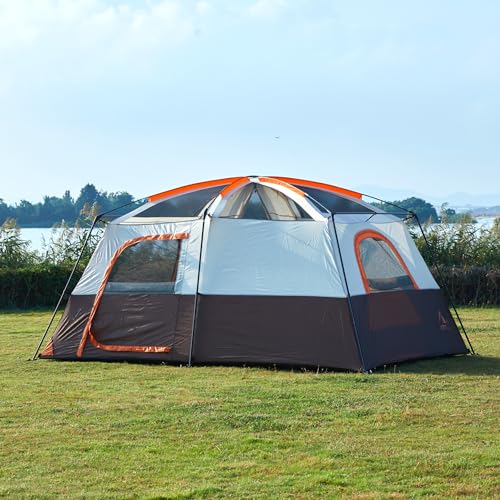 Image of KTT Large Tent 6-12 Person,Family Cabin Tents,Straight Wall,3 Doors and 3 Windows with Mesh,Waterproof,Big Tent for Outdoor,Picnic,Camping,Family,Friends Gathering.