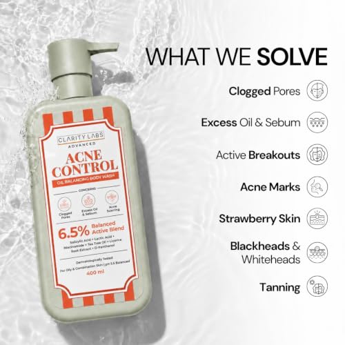 Image of Acne Control Salicylic Acid Body Wash for Body and Back Acne, 400ml, Actives with Niacinamide, Tea Tree, Lactic Acid, Strawberry Skin Shower Gel for Men and Women