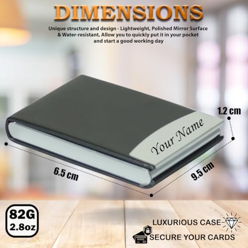 Image of Engraved Your Name Customized On Vertical Card Holder -Luxurious Unisex Design-RFID Blocking Stainless Steel 1 x 10 x 6 cm for Credit|Debit|ATM|Business Visiting Corporate Gift (Black-Long)