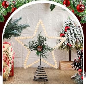 Christmas beaded star tree topper farmhouse christmas tree topper rustic star tree topper with berries pinecones neutral christmas star tree topper for xmas tree decorationsconewooden  urban country home decor