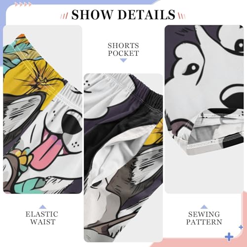 Husky Tropical Flowers Boys Long Pants Soft Trousers Elastic Waist Kids Lounge Bottoms with Pockets S-XL4