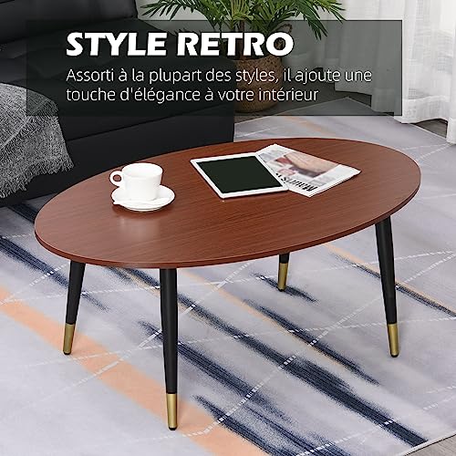 HOMCOM Table Basse Table d'appoint Ovale multifonctionnelle dim. 100 x 60 x 42 cm Aspect Teck foncé – Image 5