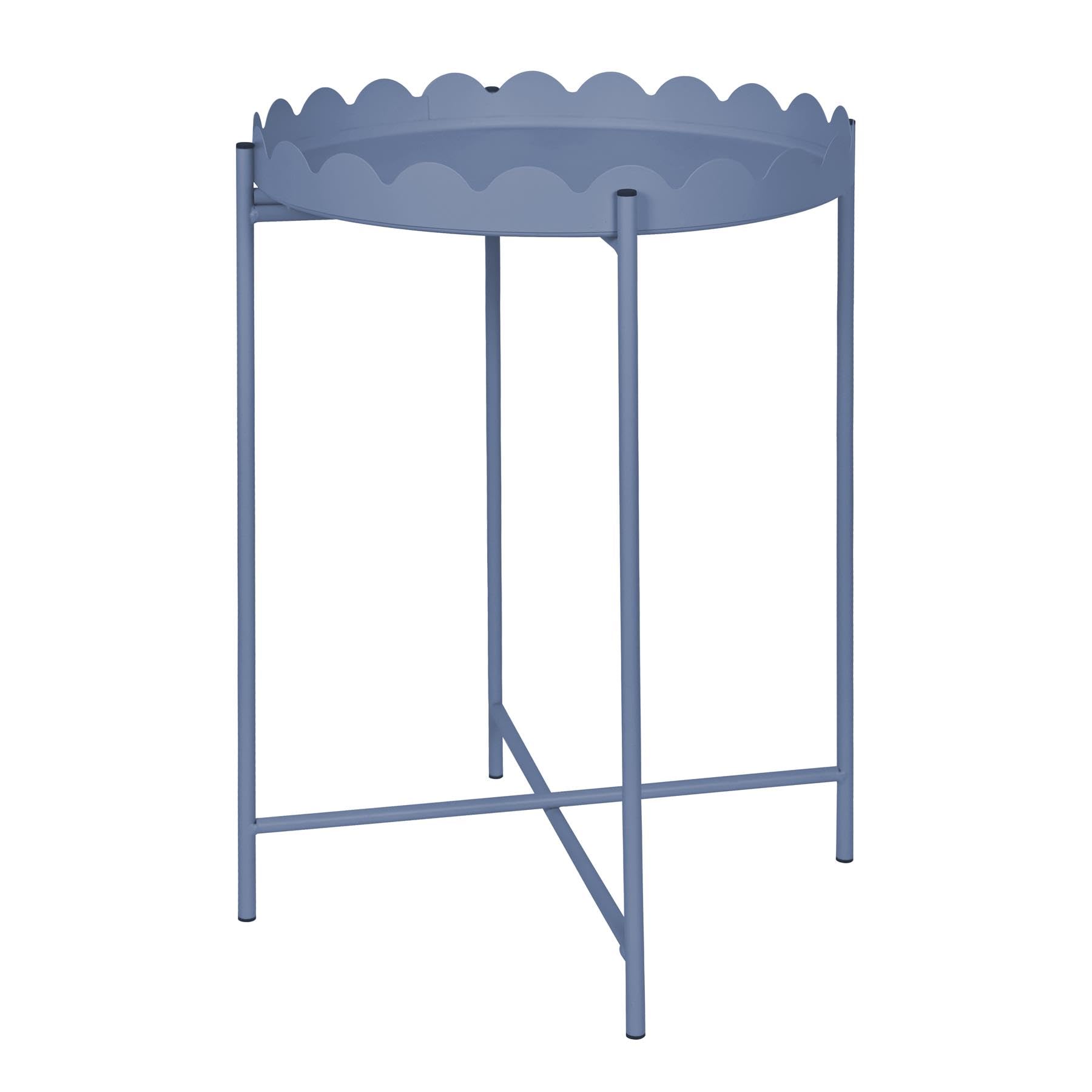 OHS Small Side Table Scallop Edge Round Coffee Table Metal Frame, Blue