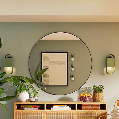 Beautypeak 30 Inch Round Mirror, Black Metal Frame Circle Mirror, Wall Mirror For Entryway, Bathroom, Vanity, Living Room, Black Circle Mirror #TOP7