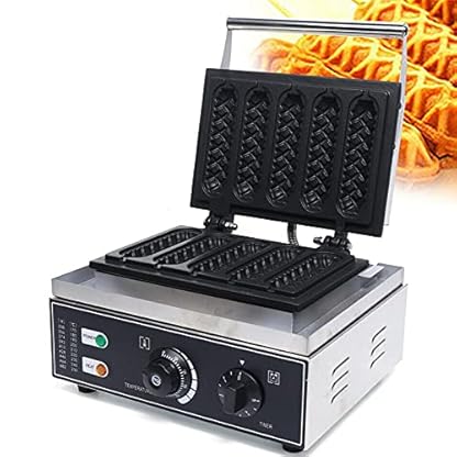 Waffeleisen Waffelautomat 5 Stück mit Thermostat Waffel Corn Dog Maker Edelstahl Kommerzielle Antihaft Waffelmaschine Hot Dog Maker, Corn Dog Waffelgerät für Hot Dog Wurst Muffin