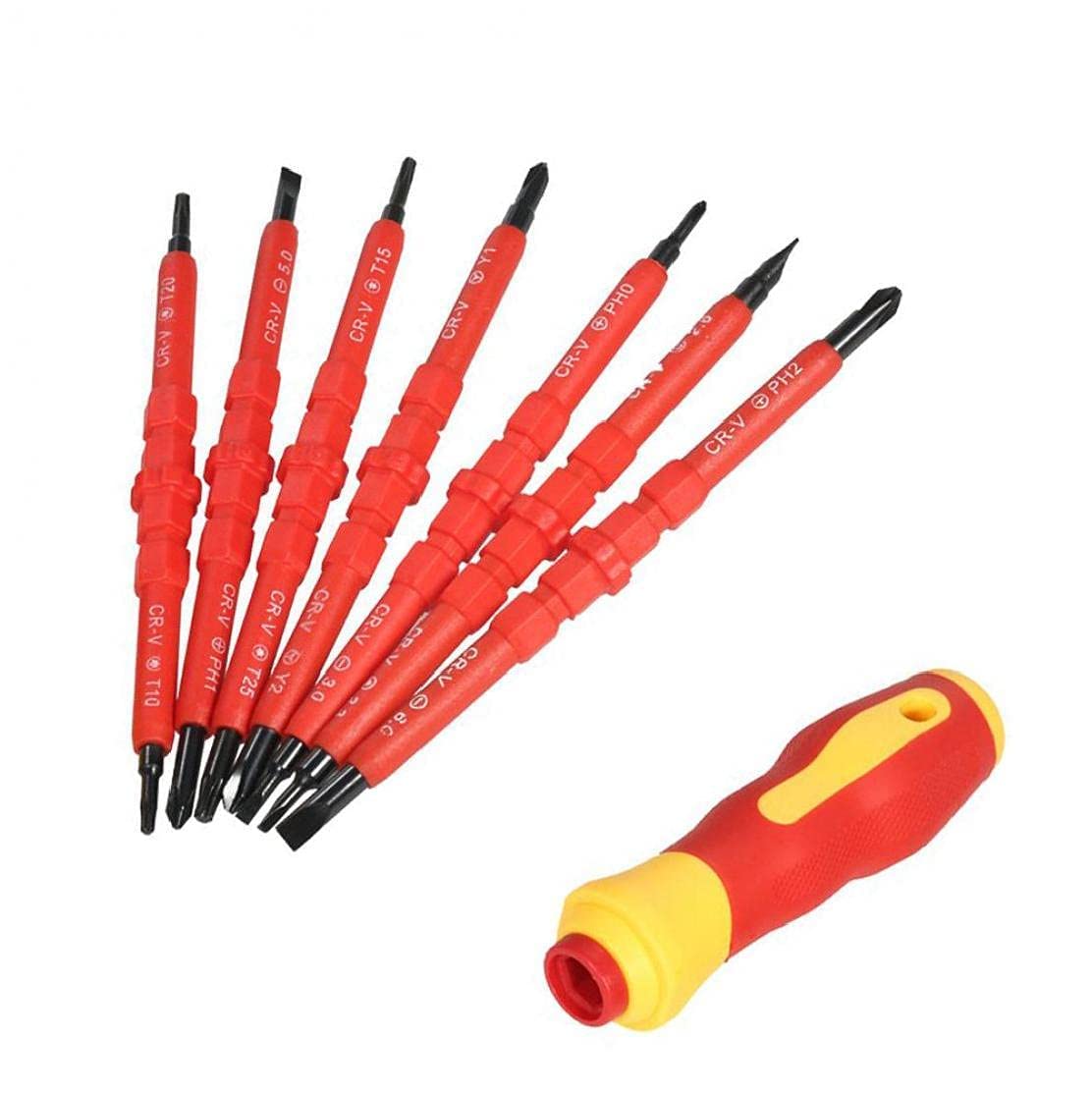 Juegos de Destornilladores aislados con Puntas Phillips Intercambiables y ranuradas, Herramienta de reparación para electricistas 7 en 1.