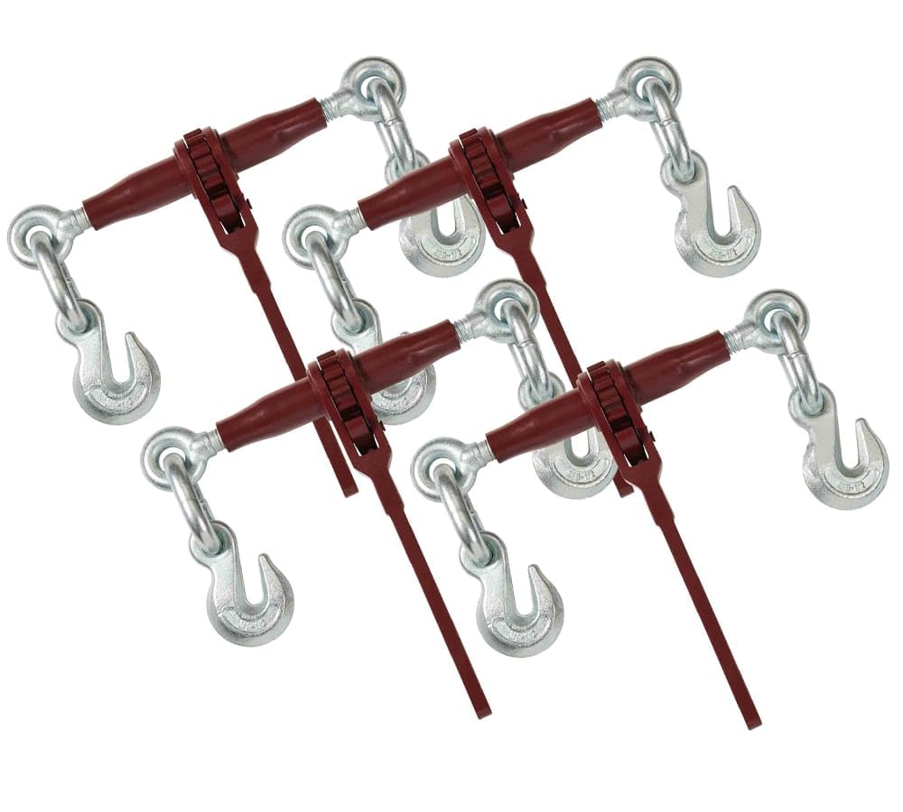 Mytee Products (4 Pack) PRO Heavy Duty Chain Binder Ratchet Style 3/8" - 1/2" w/Grab Hooks, 15,000 lbs WLL