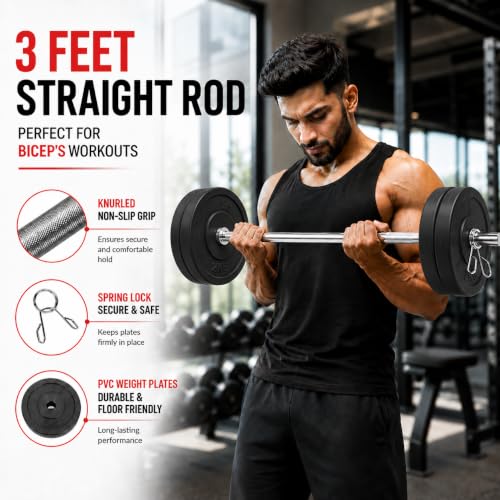 BULLAR Home Gym Set with 3 Feet Straight Rod, 2 Dumbbell Rods 8Kg - Image 3