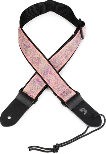 D'Addario Jacquard Ukulele Straps - Ukulele Strap No Drill - Paisley, Pink/Green
