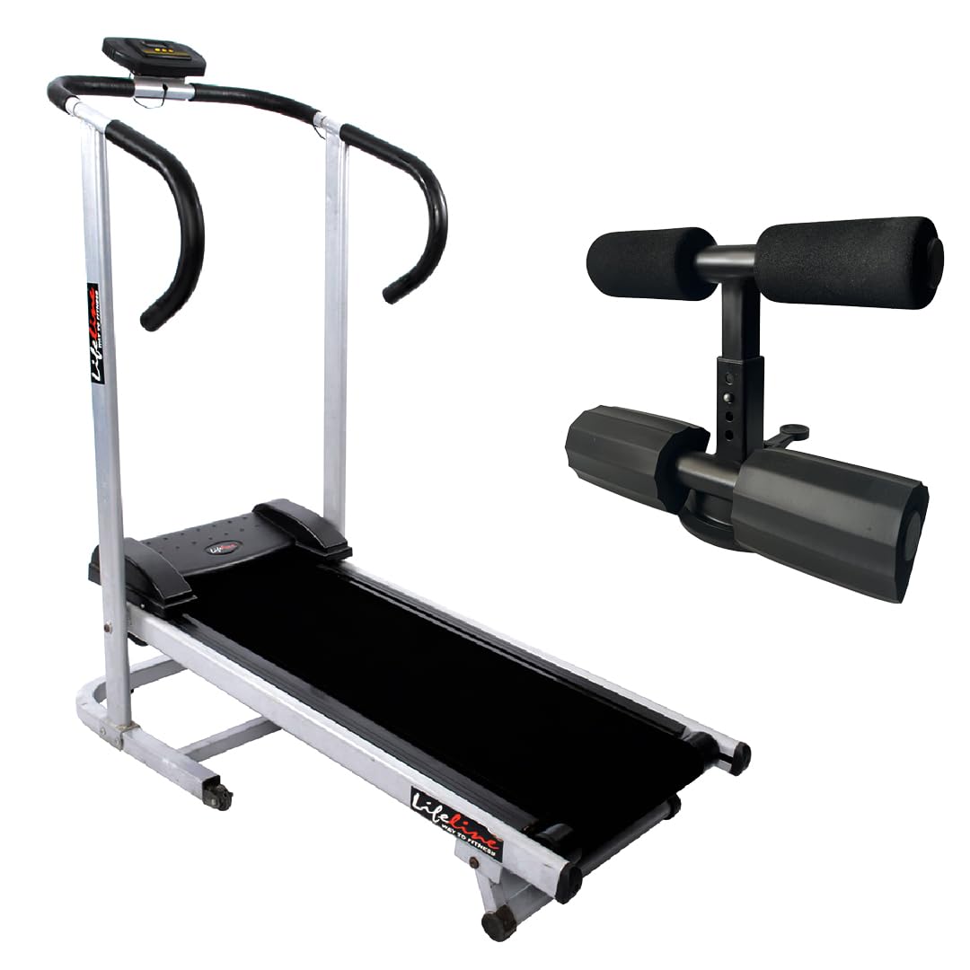 Life Line Fitness LT-201 Manual Treadmill with Free Push up/Sit up Exercise Bar Assist, Home Gym Cardio Workout, 2 Level Inclination, Foldable & Space Saving Treadmill-image-37