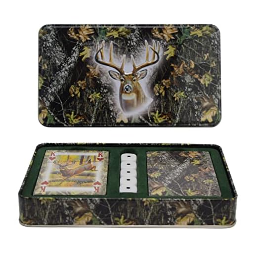 River's Edge Products Playing Cards and Dice in Tin - Mossy Oak Deer