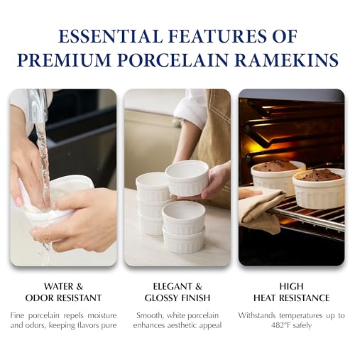 Minh Long 7oz Ramekins Set of 6, 3.94 Inch Oven Safe White Porcelain Ramekin Bowls for Baking, Soufflé, Desserts, Sauce & Sides – Dishwasher Safe - Ideal for Easter, Mother's Day, Father's Day - Image 5