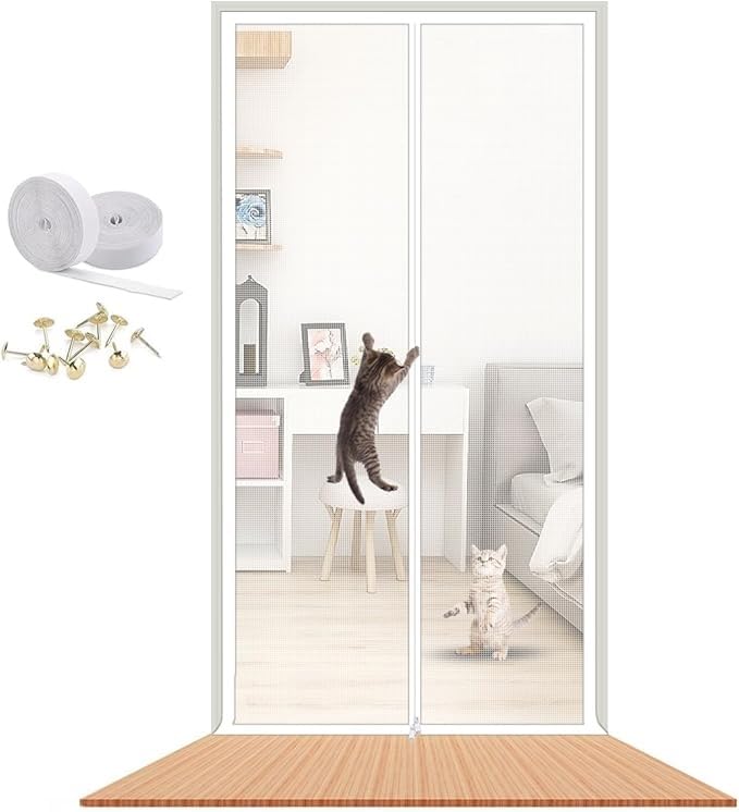 Porte moustiquaire renforcée 80x200, barrière chat et chien anti-griffe avec zip