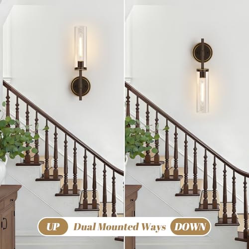 Image of MOKATNG Wall Sconces Set of Two, Oil-Rubbed Bronze Bathroom Sconces with Clear Glass, Hardwired Sconces Wall Decor Set of 2, Modern Wall Light Fixtures for Bathroom Mirror Living Room Bedroom Hallway