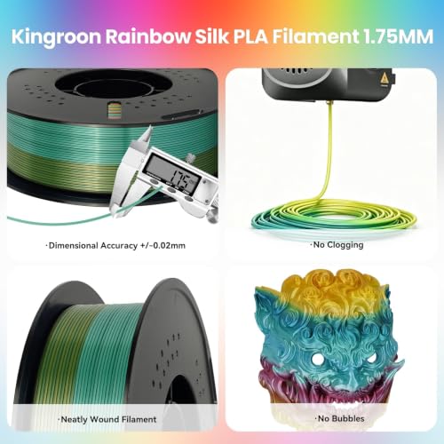 Image of Kingroon 4KG Silk PLA Filament Bundle Rainbow PLA 1.75MM 3D Printing Filament Color Changing Filament Dimensional Accuracy ±0.02mm,Fit Most 3D Printer