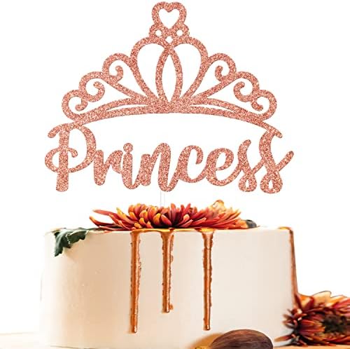 Princess Cake Topper, Crown Birthday Cake Decoration, Crown Theme Baby Shower Gender Reveal Party Decor, It's A Girl Cake Decor, Sweet Baby Girl Birthday Decorations Supplies Rose Gold Glitter