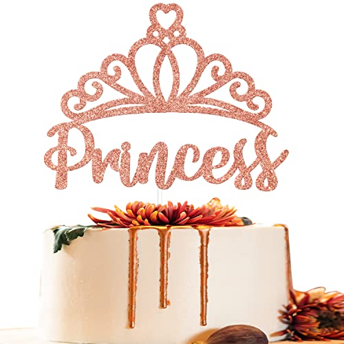 Princess Cake Topper, Crown Birthday Cake Decoration, Crown Theme Baby Shower Gender Reveal Party Decor, It's A Girl Cake Decor, Sweet Baby Girl Birthday Decorations Supplies Rose Gold Glitter #TOP3